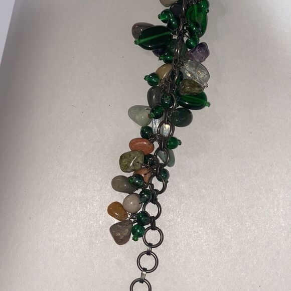Vintage Semi Precious Stone & Green Glass Cluster Necklace - Picture 11 of 16